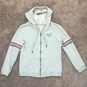 Roxy Gray Vintage Zip Up Surf Beachy Classic Hoodie Pink & Blue Stripes XS
